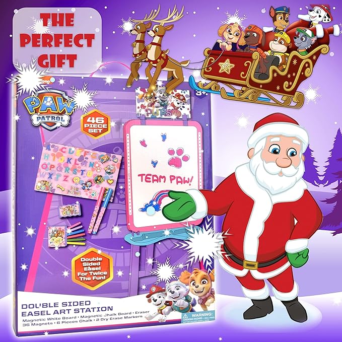 Paw Patrol Standing Art Easel for Kids, Toddler Drawing Dry Erase Magnetic Whiteboard, Chalkboard, Accessories and Bookmark