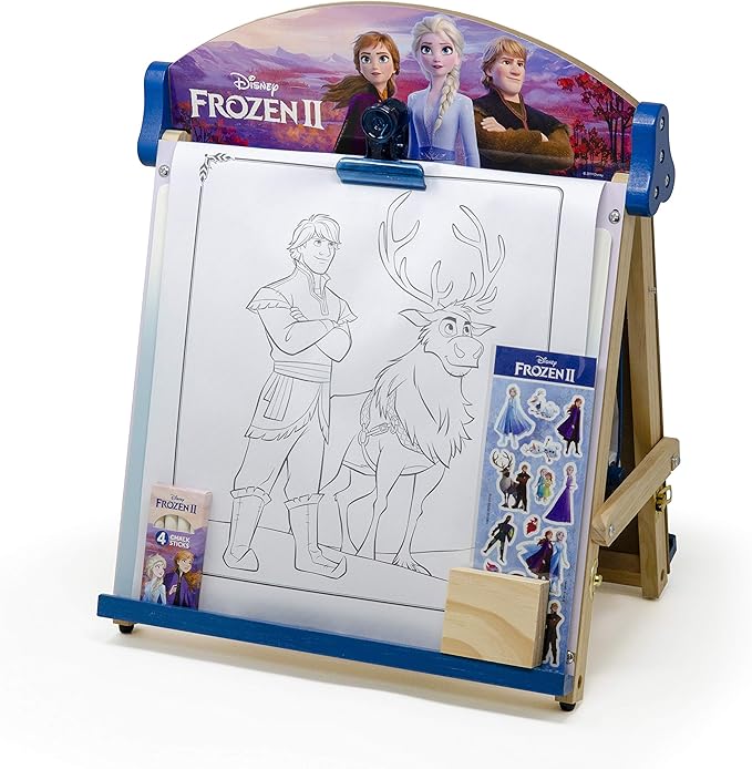 Disney Frozen 2 Double-Sided Wooden Easel with 25-Foot Coloring Paper Roll AS46283, Multicolor