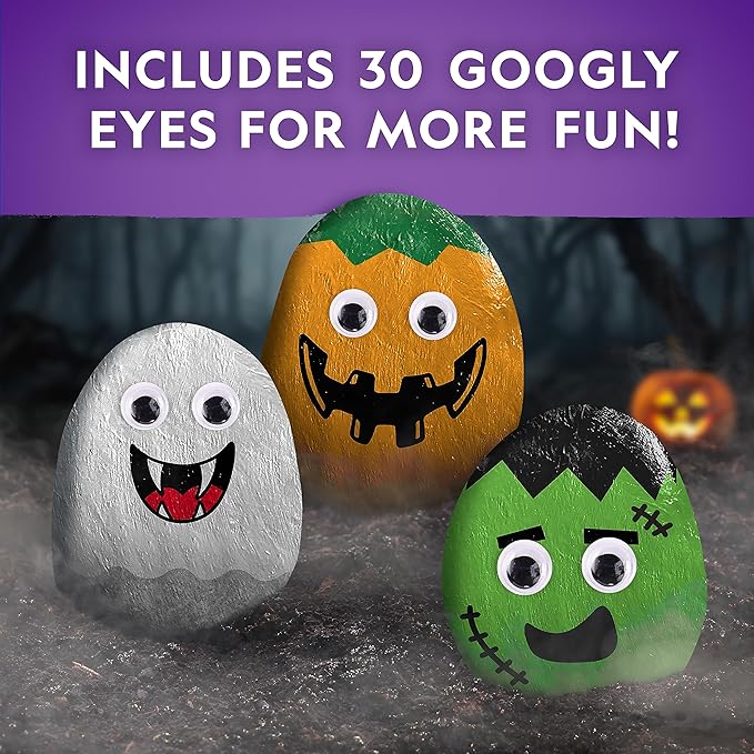 National Geographic Creepy Creatures Rock Painting Kit - Halloween Arts & Crafts Kit for Kids, Decorate 10 River Rocks with 10 Paint Colors & More Spooky Art Supplies, Halloween Kids Toys