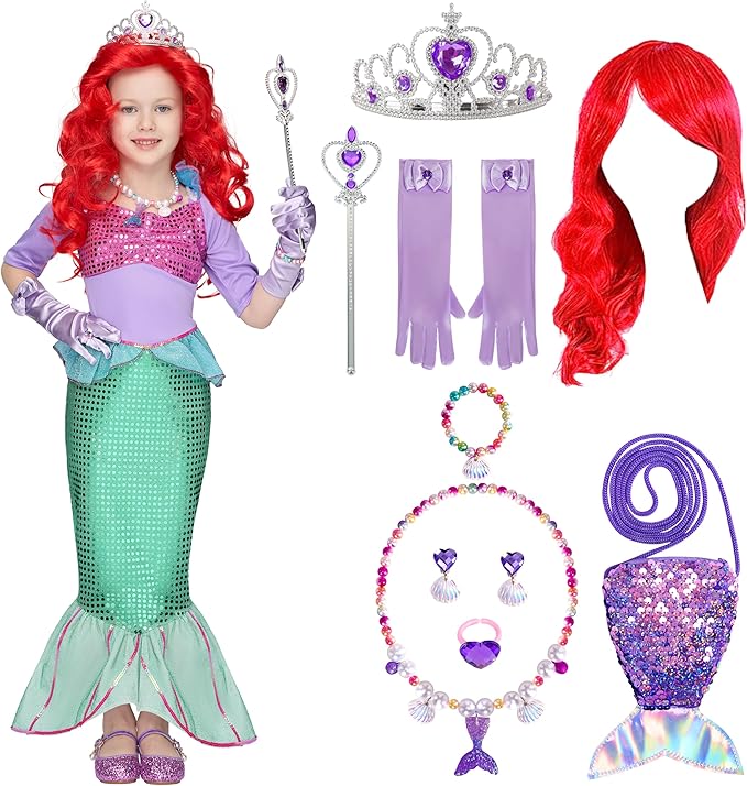 Spooktacular Creations Halloween Little Mermaid Costume for Girls, Sequin Mermaid Dress Set, Light Purple Princess Dress for Toddler Dress-Up, Cosplay Party (3T, 3-4 yrs)