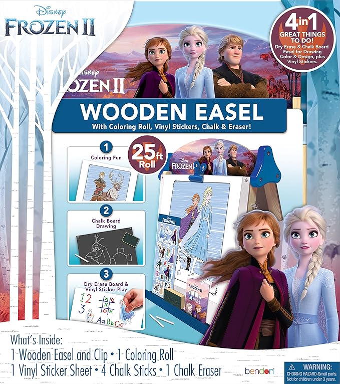 Disney Frozen 2 Double-Sided Wooden Easel with 25-Foot Coloring Paper Roll AS46283, Multicolor