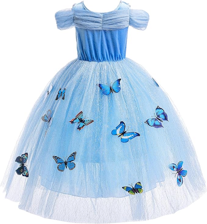 Dressy Daisy Girls' Princess Dress Costume Christmas Halloween Fancy Dresses Up Butterfly Size 8-10 Blue