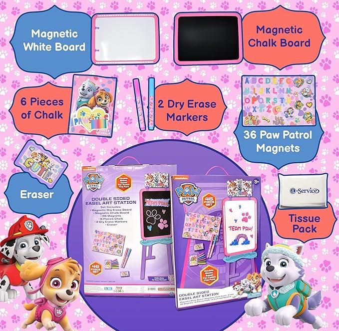 Paw Patrol Standing Art Easel for Kids, Toddler Drawing Dry Erase Magnetic Whiteboard, Chalkboard, Accessories and Bookmark