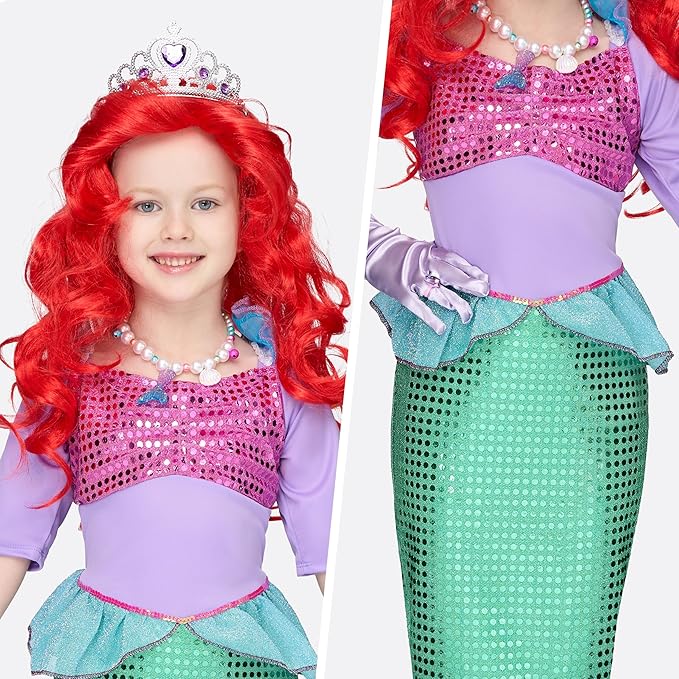Spooktacular Creations Halloween Little Mermaid Costume for Girls, Sequin Mermaid Dress Set, Light Purple Princess Dress for Toddler Dress-Up, Cosplay Party (3T, 3-4 yrs)