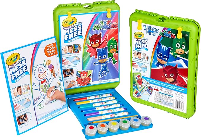 Crayola Color Wonder PJ Mask Travel Easel with 30 Bonus Pages Full Size Color Wonder Markers and Paints!