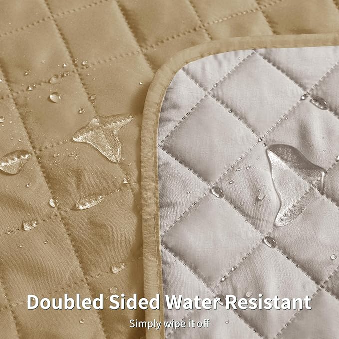 CHUN YI Couch Cover, Water Resistant Slipcover for 3 Cushion Sofa, Washable Sofa Cover with Adjustable Strap Storage Pocket for Living Room Dog Pet (Sofa, Khaki)