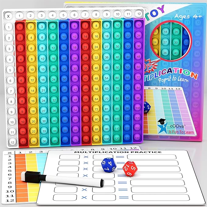 Multiplication Chart Pop It - Multiplication Game Board, Multiplication Pop It Math Games 12x12 Multiplication Table for Kids Learning, Multiplication Machine Times Table