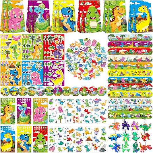Dinosaur Party Favors, Dinosaur Birthday Decorations, Dinosaur Gifts Bags Keychain Mini Notepad Stickers Bracelets for Dinosaur Party Supplies Kids Boys Girls