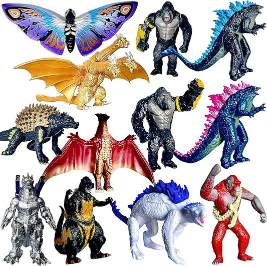 TwCare Set of 12 Godzilla x Kong: The New Empire, Dinosaur Dragon Toys Action Figures, Evolved Basic Exquisite Battle Roar B.E.A.S.T. Glove Shimo Frost Bite Mecha King Ghidorah Cake Toppers Pack