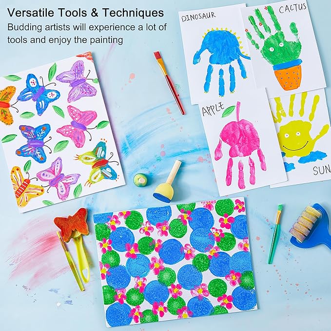 Kids Washable Finger Paints Set, Shuttle Art 33 Pack Non Toxic Kids Painting Set with 10 Colours (60ml) Finger Paints, Paint Pad, Sponge Paint Brushes, Eco Natural for Children and Toddler