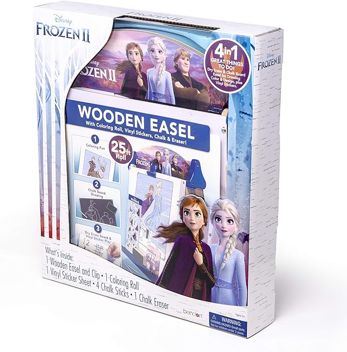 Disney Frozen 2 Double-Sided Wooden Easel with 25-Foot Coloring Paper Roll AS46283, Multicolor