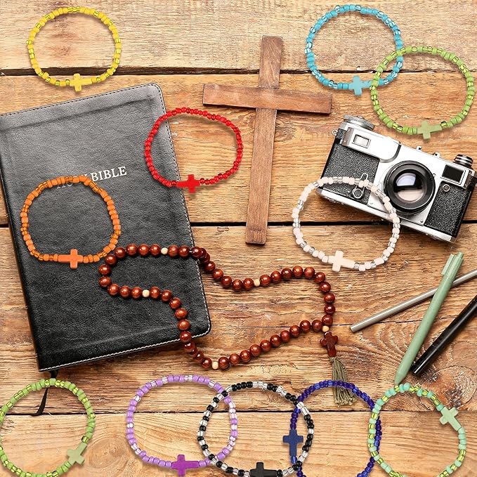 72 Pcs WWJD Bracelets Jesus You Christian Bracelets Bulk, Beaded Friendship Bracelet for Women Kid Colorful Religious Bracelets Inspirational Reminder Jewelry Gift(Religious)