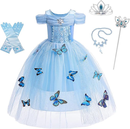 Dressy Daisy Toddler Little Girls' Princess Dress Costume with Accessories Halloween Fancy Dresses Up Butterfly Size 4T Blue