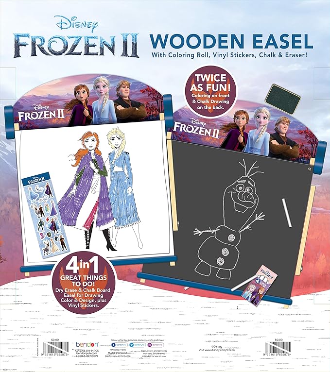 Disney Frozen 2 Double-Sided Wooden Easel with 25-Foot Coloring Paper Roll AS46283, Multicolor