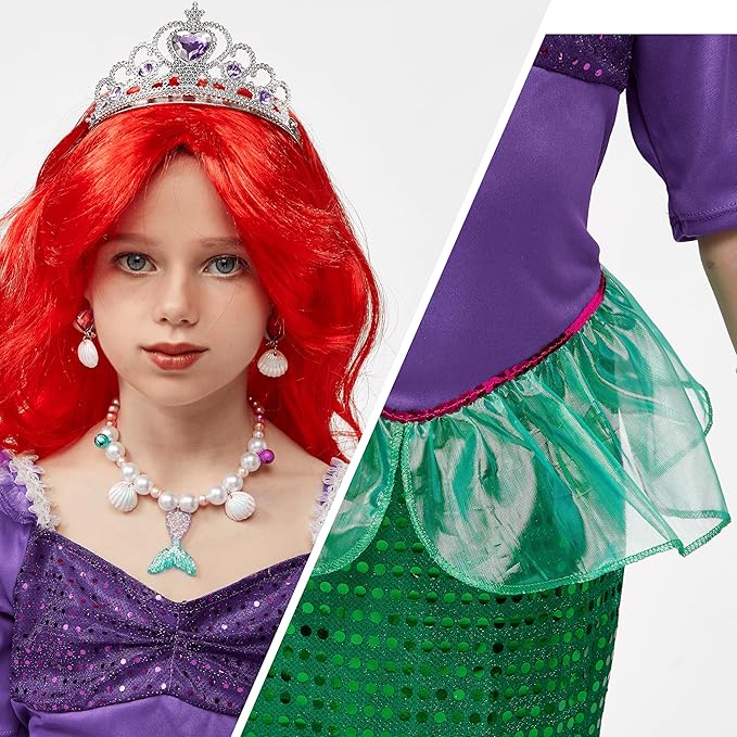 Spooktacular Creations Halloween Little Mermaid Costume for Girls, Sequin Mermaid Dress Set, Dark Purple Princess Dress for Toddler Dress-Up, Cosplay Party (Medium, 8-10 yrs)